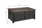Wooden Lift Top Coffee Table with Drawers and Caster, Black and Brown