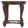 Wooden Round End Table with Cabriole Legs and Glass Top, Brown