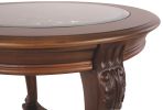Wooden Round End Table with Cabriole Legs and Glass Top, Brown