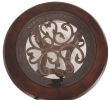 Wooden Round End Table with Cabriole Legs and Glass Top, Brown
