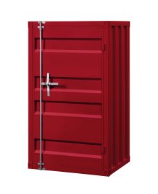 Industrial Style Metal Base Single Door Chest with Slated Pattern, Red