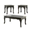 3 Piece Table Set with Cabriole Legs and Wooden Floral Motifs, Gray