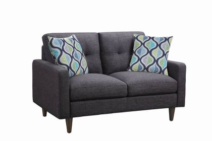 Fabric Upholstered Wooden Loveseat with Tufted Back, Gray