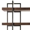 Bookcase with 5 Fixed Wooden Shelves and Metal Frame, Brown and Black
