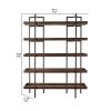 Bookcase with 5 Fixed Wooden Shelves and Metal Frame, Brown and Black