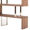 Zig Zag Wooden Frame Shelf Unit with Metal Braces Support, Brown and Silver