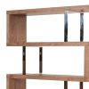 Zig Zag Wooden Frame Shelf Unit with Metal Braces Support, Brown and Silver