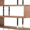 Zig Zag Wooden Frame Shelf Unit with Metal Braces Support, Brown and Silver