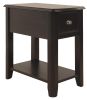 1 Drawer Chair Side End Table with Open Bottom Shelf, Dark Brown