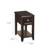 1 Drawer Chair Side End Table with Open Bottom Shelf, Dark Brown