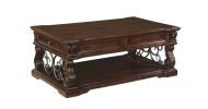 2 Drawer Scroll Lift Top Cocktail Table with Open Bottom Shelf, Brown