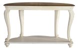 Crescent Moon Wooden Sofa Table with Engraved Details, Brown and White