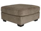 Fabric Upholstered Square Oversized Ottoman with Tapered Block Legs, Brown