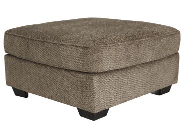 Fabric Upholstered Square Oversized Ottoman with Tapered Block Legs, Brown