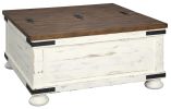 Farmhouse Two Tone Cocktail Table with Lift Top Storage, Brown and White