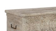 Medallion Pattern Wooden Storage Bench with Hinged Opening, White