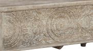 Medallion Pattern Wooden Storage Bench with Hinged Opening, White