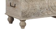 Medallion Pattern Wooden Storage Bench with Hinged Opening, White