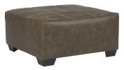 Oversized Ottoman with Tapered Block Legs and Jumbo Stitching, Brown