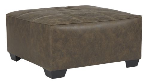 Oversized Ottoman with Tapered Block Legs and Jumbo Stitching, Brown
