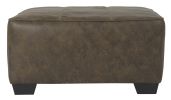 Oversized Ottoman with Tapered Block Legs and Jumbo Stitching, Brown