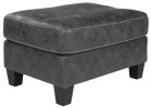Rectangular Ottoman with Tapered Block Legs and Jumbo Stitching, Gray