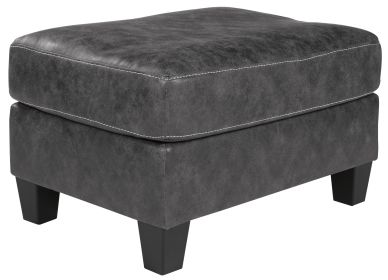Rectangular Ottoman with Tapered Block Legs and Jumbo Stitching, Gray