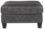 Rectangular Ottoman with Tapered Block Legs and Jumbo Stitching, Gray