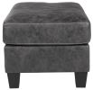Rectangular Ottoman with Tapered Block Legs and Jumbo Stitching, Gray
