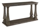 Rectangular Wooden Sofa Table with Square Baluster Legs, Taupe Brown