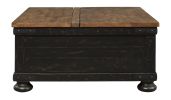Square Wooden Lift Top Cocktail Table with Trunk Storage, Brown and Black
