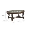 Traditional Wooden Oval Cocktail Table with Glass Top and Bun Feet, Brown
