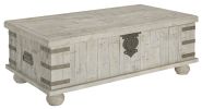 Wooden Lift Top Cocktail Table with Metal Handles and Bun Feet, White