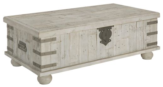 Wooden Lift Top Cocktail Table with Metal Handles and Bun Feet, White