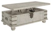 Wooden Lift Top Cocktail Table with Metal Handles and Bun Feet, White