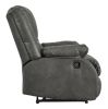 Wooden Zero Wall Recliner with Pillow Top Arms and Tufted Back, Gray