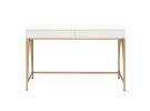 Rectangular Wooden Frame Desk with 2 Drawers and Metal Legs, White and Gold