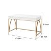 Rectangular Wooden Frame Desk with 2 Drawers and Metal Legs, White and Gold