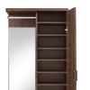Mirrored Wooden Hall Tree with 1 Door and 1 Drawer, Brown and Silver