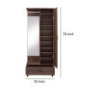 Mirrored Wooden Hall Tree with 1 Door and 1 Drawer, Brown and Silver
