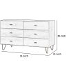Wooden Dresser with 6 Drawers and Metal Hairpin Legs, Gray and Gold