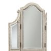 Antiqued Wooden Mirror Stool Set with Square Tapered Legs, White and Brown