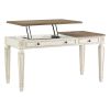 Wooden Lift Top Desk with Textured Finish and Drawers, Brown and White