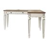 Transitional Wooden Office Desk with Carvings and Drawers, White and Brown