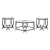 Contemporary Round Table Set with Glass Top and Geometric Metal Body, Black