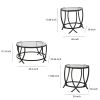 Contemporary Round Table Set with Glass Top and Geometric Metal Body, Black