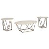 Faux Marble Table Set with 1 Coffee Table and 2 End Tables, White and Gold