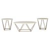Faux Marble Table Set with 1 Coffee Table and 2 End Tables, White and Gold