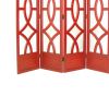 Wooden 4 Panel Room Divider with Open Geometric Design, Red