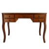 Wooden Writing Desk with Cabriole Legs and 5 Drawers, Brown